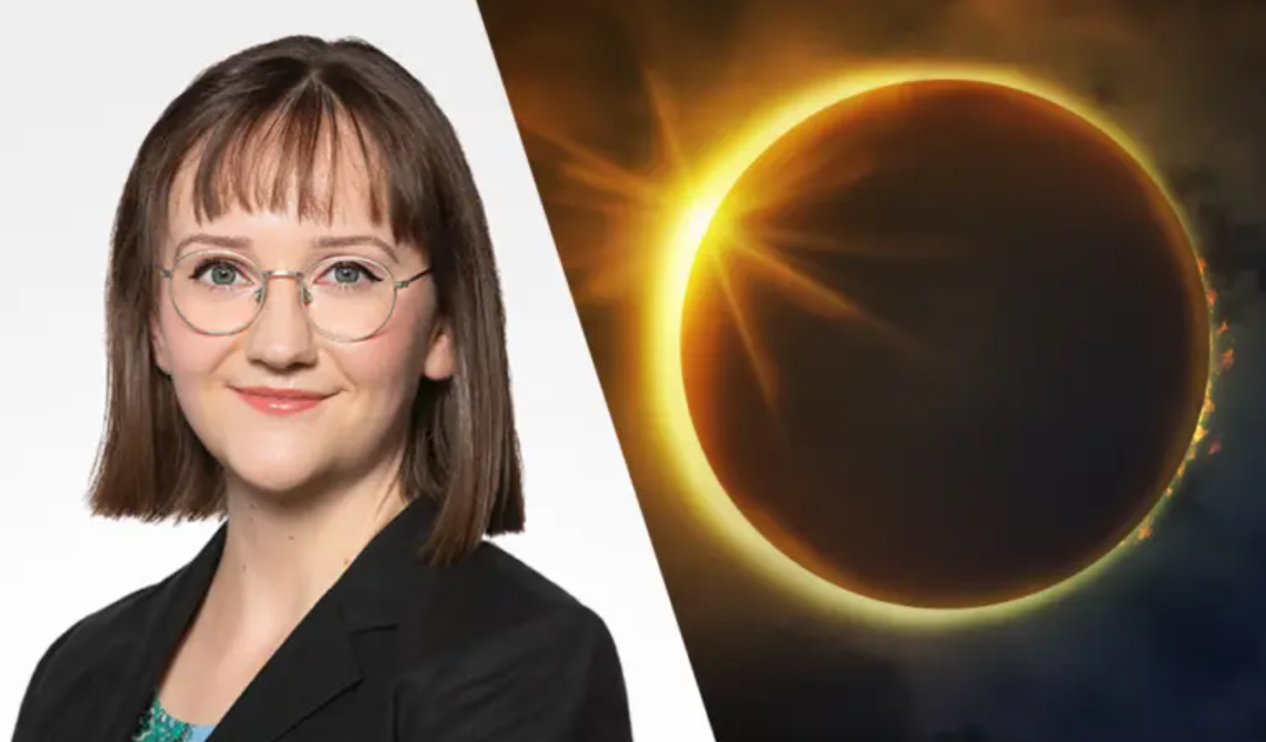 Abby Kulisz next to an eclipse